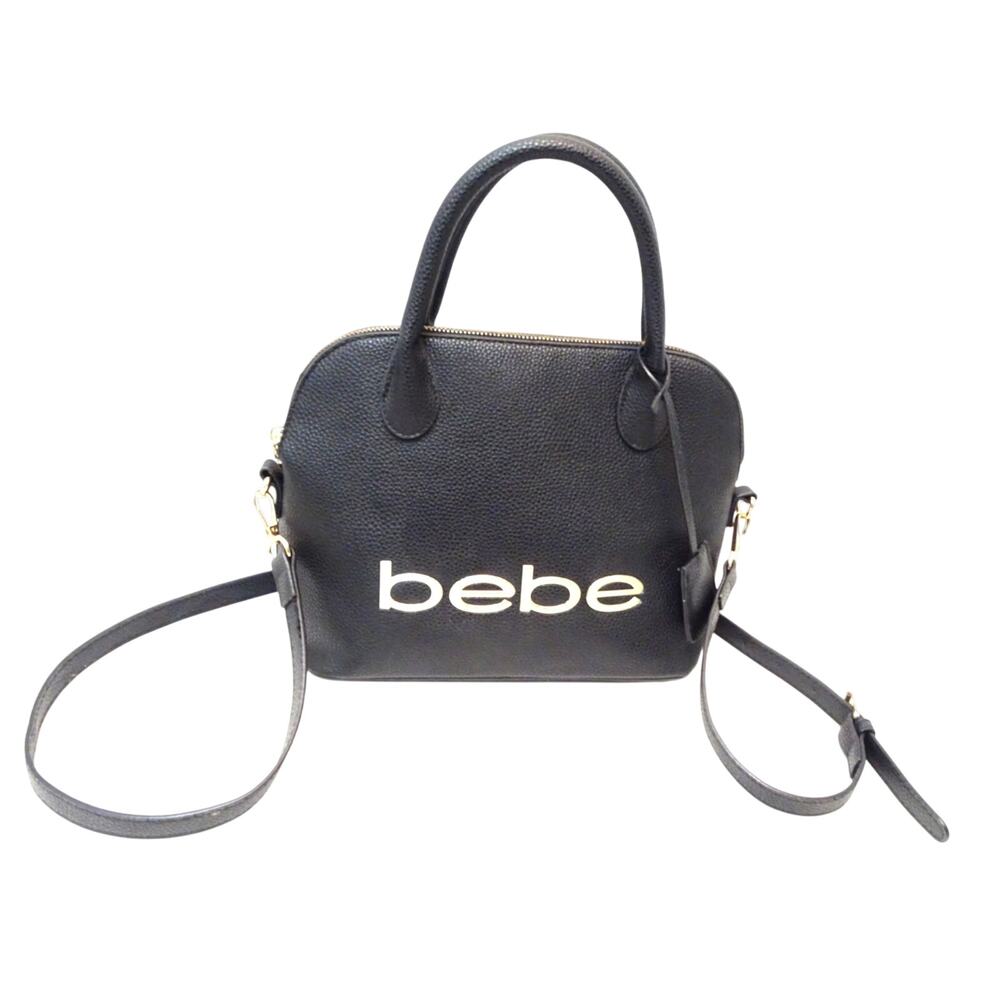 Bebe Black Faux Leather Satchel – Gold Hardware